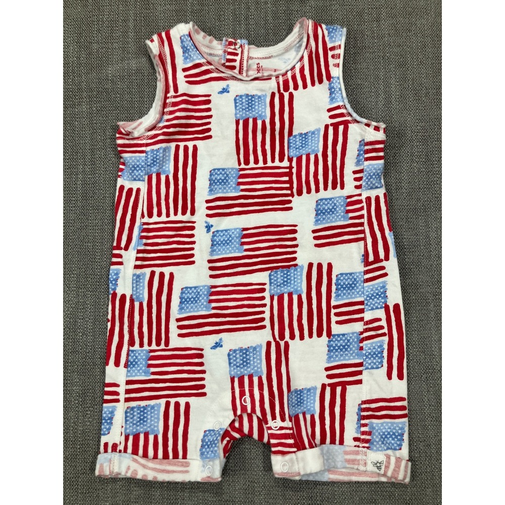 Burt's Bees Baby American Flag Romper Organic Cotton Red White Blue 6-9M